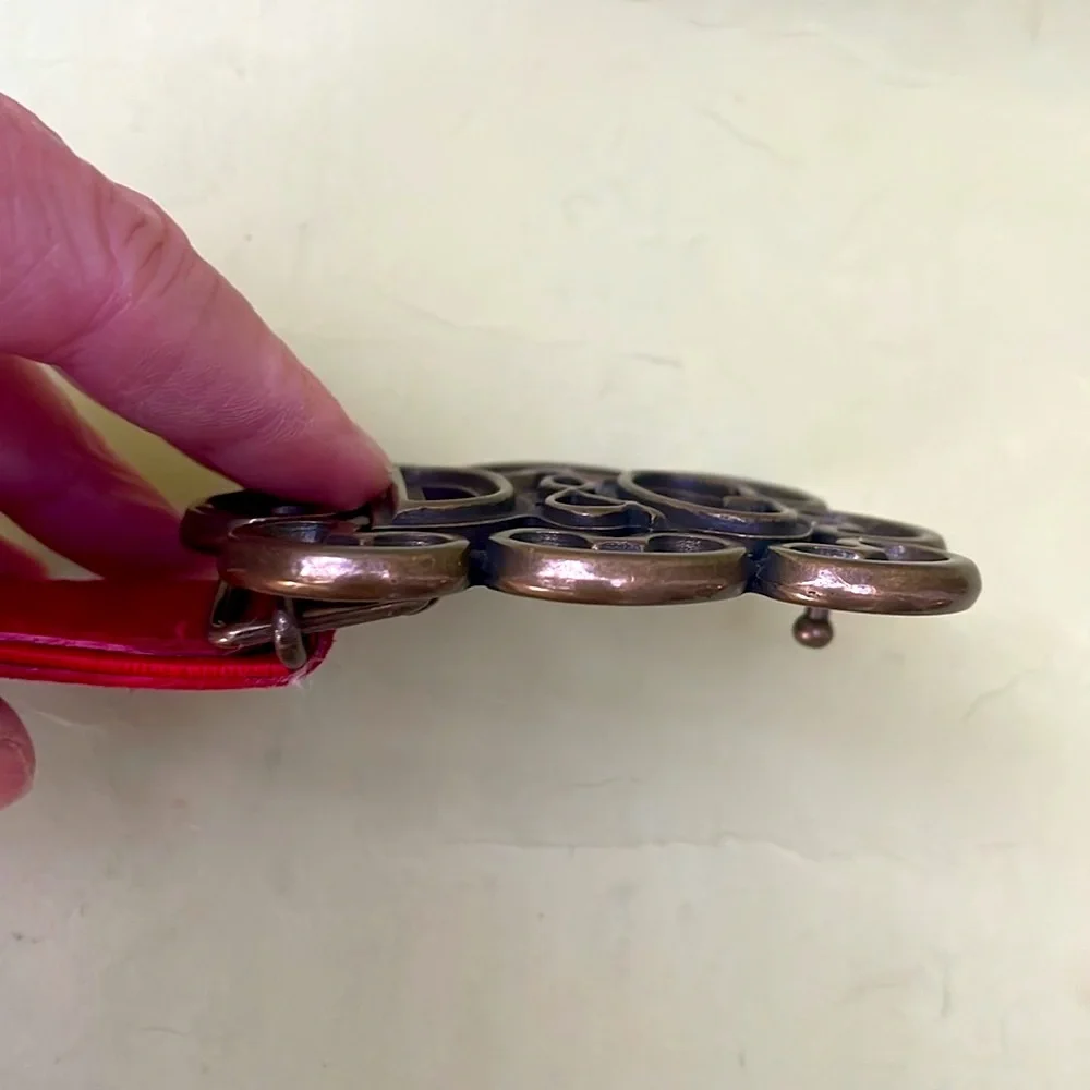 Vintage bright red Dolce & Gabbana stretchy wide belt with large unique buckle